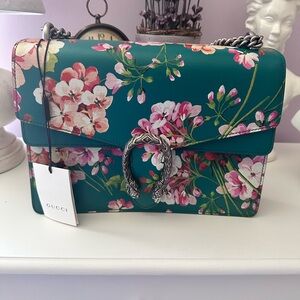 Gucci Green and Pink Floral Shoulder Bag